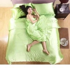 Parure De Lit Vert Pomme En Satin