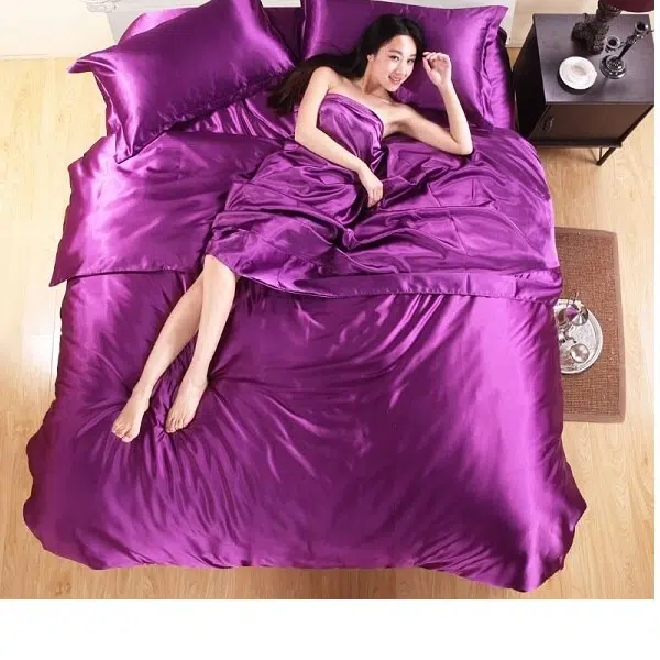 Parure De Lit Unie Violette En Satin