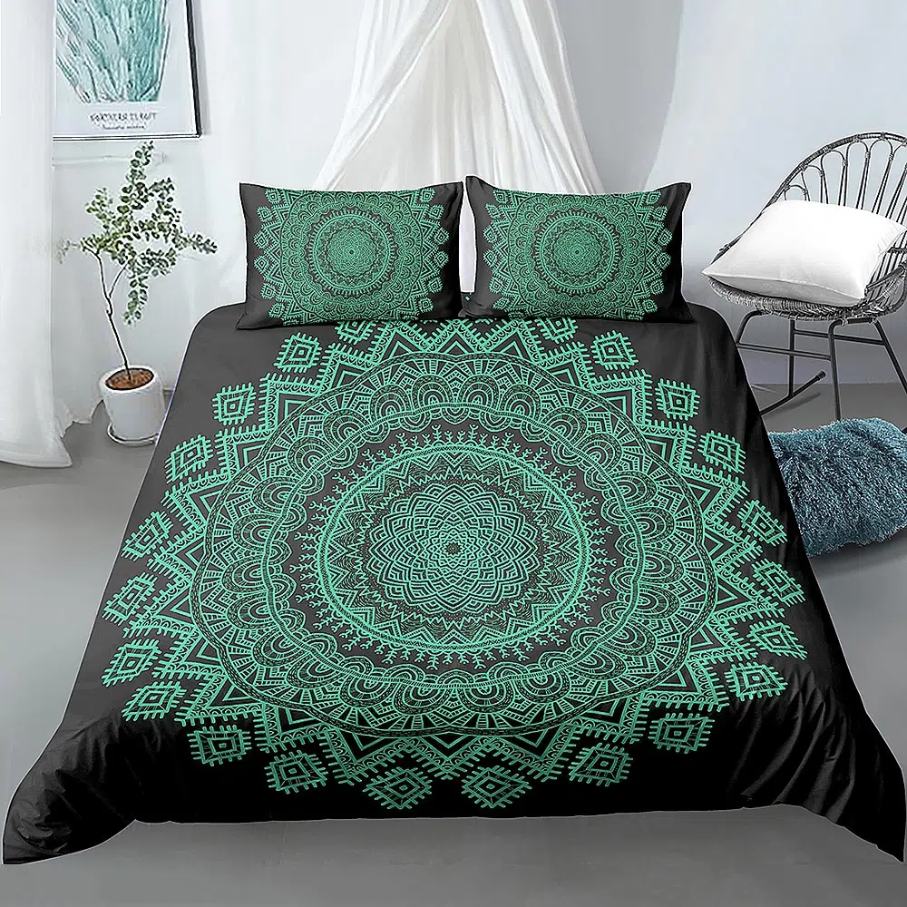 Parure De Lit Mandala Noir Et Vert