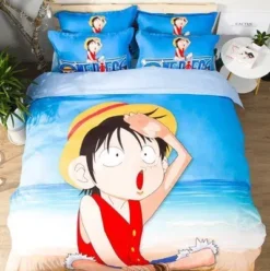 Parure De Lit One Piece Avec Le Personnage Monkey D. Luffy Sur Une île Déserte
