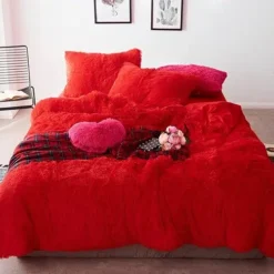 Parure De Lit Effet Fourrure Rouge