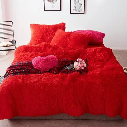 Parure De Lit Effet Fourrure Rouge