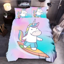 Parure De Lit Licorne Faisant Du Surf