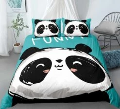 Parure De Lit Bleu Imprimé Pandas