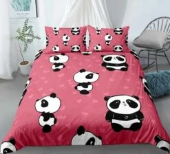 Parure De Lit Rose Imprimé Pandas