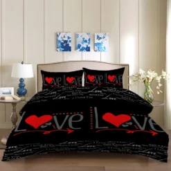 Parure De Lit Noir Et Rouge Love