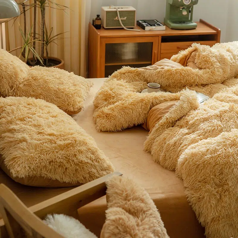 Parure De Lit Effet Fourrure Beige – Image 8