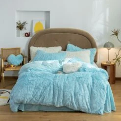 Parure De Lit Effet Fourrure Turquoise