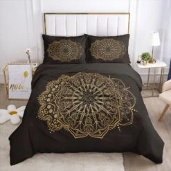 Parure De Lit Petit Mandala Noir Et Or