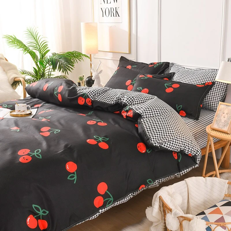Parure De Lit Noir Motif Cerises – Image 2