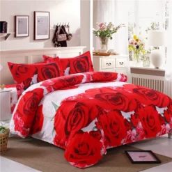 Parure De Lit Motif Fleur Rose Rouge