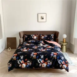 Parure De Lit Bleu Nuit Motif Floral