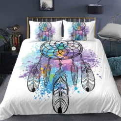 Parure De Lit Attrape Rêve Blanc Coloré Bleu Et Violet