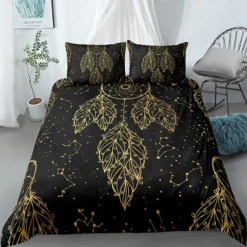 Parure De Lit Attrape Rêve Noir Motif Constellation Dorée