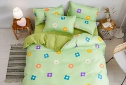 Parure De Lit Verte à Motif Fleurs