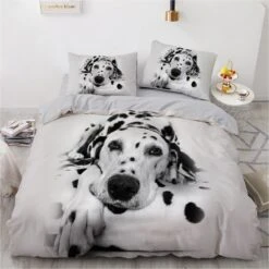 Parure De Lit Blanche Chien Dalmatien