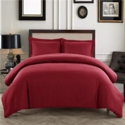 Parure De Lit Unie Rouge Confortable