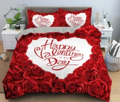 Parure De Lit Romantique Avec Roses Rouges En Cœur Avec Message De St Valentin