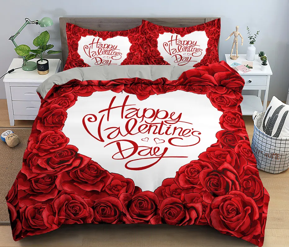 Parure De Lit Romantique Avec Roses Rouges En Cœur Avec Message De St Valentin