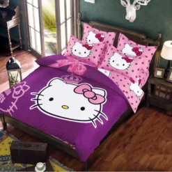 Parure De Lit Violette à Motif Hello Kitty