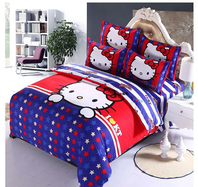 Parure De Lit Hello Kitty étoiles Bleus Et Rouges