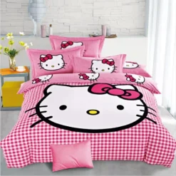 Parure De Lit Carreaux Rose Et Blanc Hello Kitty