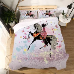Parure De Lit Blanche à Motif Fille à Cheval