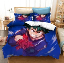 Parure De Lit Bleu à Motif Midoriya Izuku En Pleine Attaque