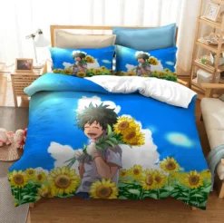 Parure De Lit Avec Imprimé Midoriya Izuku Dans Un Champ De Tournesols