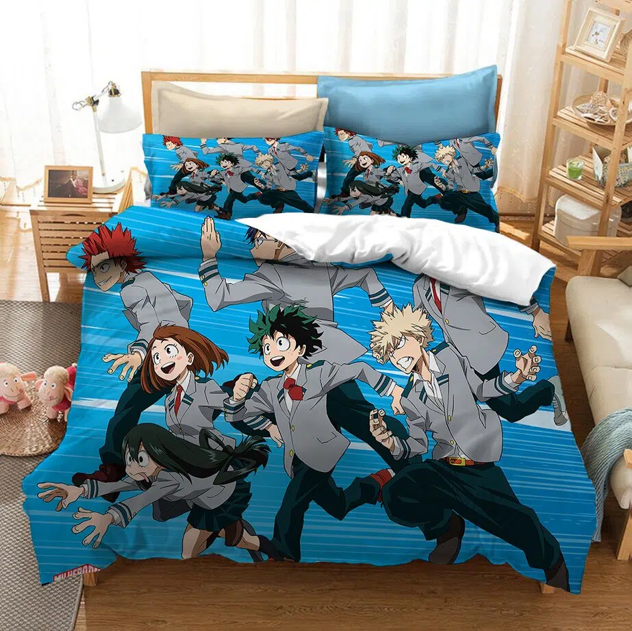 Parure De Lit Bleue Avec Imprimé Personnages De My Hero Academia