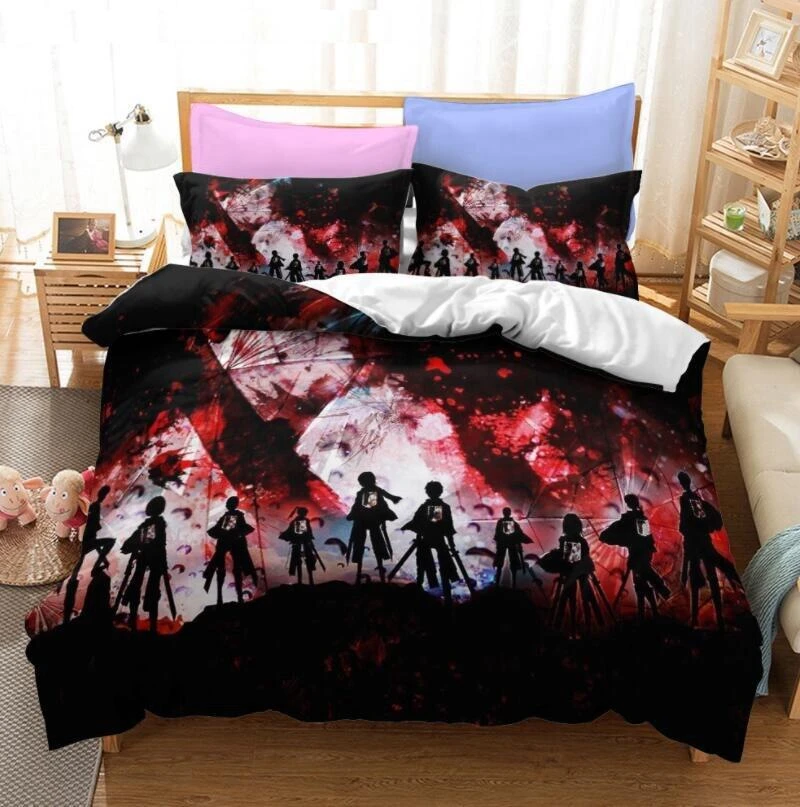 Parure De Lit Rouge Et Noire Attaque Des Titans