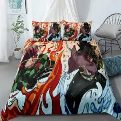 Parure De Lit Avec Imprimé Kamado Tanjirô Et Tomioka Giyû