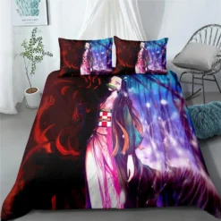 Parure De Lit Rouge Violet à Motif Kamado Nezuko