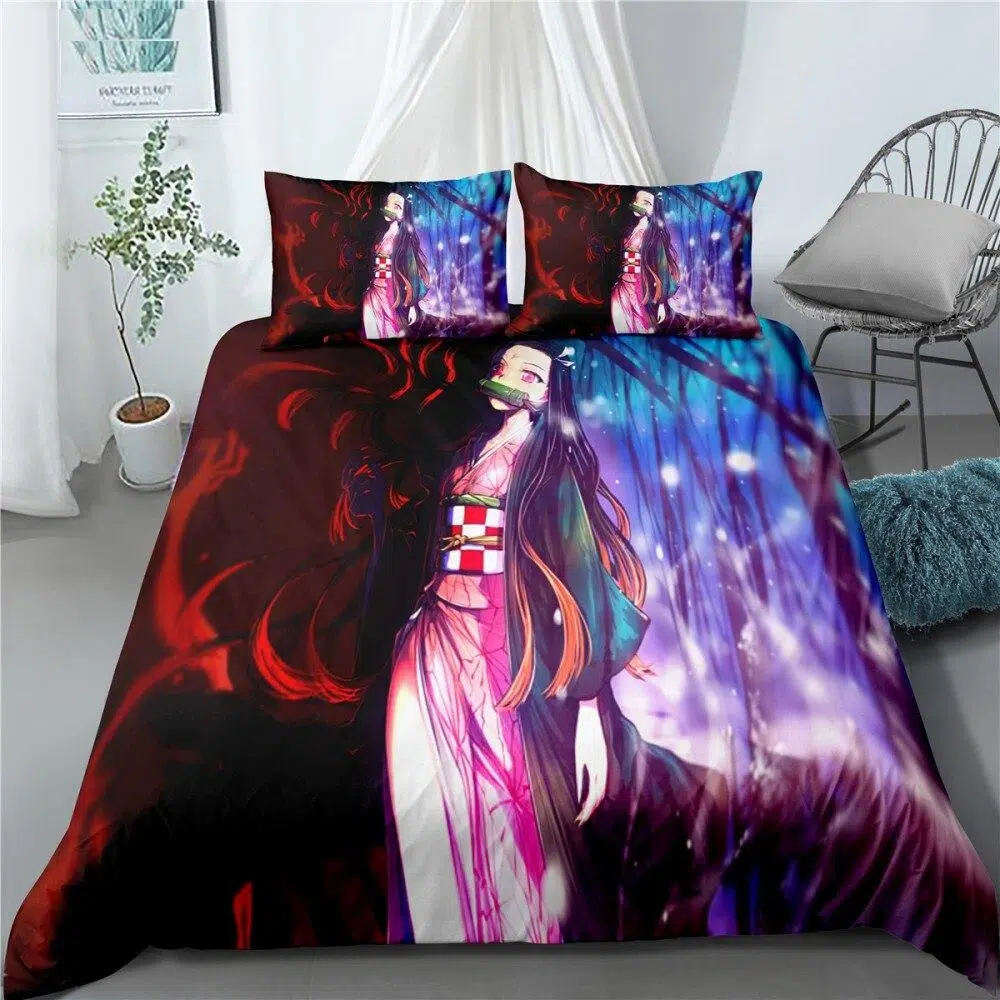 Parure De Lit Rouge Violet Ă Motif Kamado Nezuko