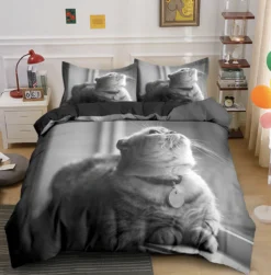 Parure De Lit Imprimée Chat Rêveur Noir Et Blanc