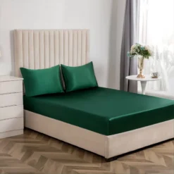 Drap-housse En Satin Vert Ă Poche Profonde Pour Lit
