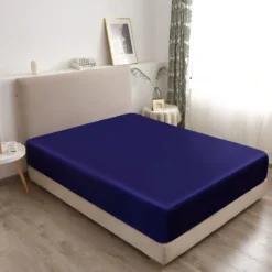Drap-housse En Satin Bleu Ă Poche Profonde Pour Lit