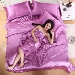 Parure De Lit Violet Lilas En Satin