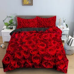 Parure De Lit Romantique Recouverte De Roses Rouges