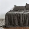 Ensemble De Lit Gris 100% Lin Naturel, Drap Plat Et 2 Taies D’oreillers