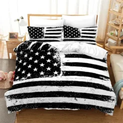 Parure De Lit USA Drapeau En Noir Et Blanc
