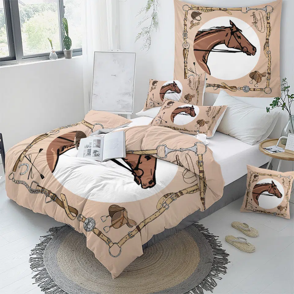 Parure De Lit à Motifs Chevaux Marron Sublime – Image 3