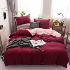 Parure De Lit Bicolore Rose-bordeaux