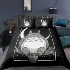 Parure De Lit Noire à Motif Totoro Et La Lune