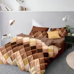 Parure De Lit Marron Beige à Carreaux