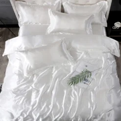 Parure De Lit En Satin De Soie Blanc