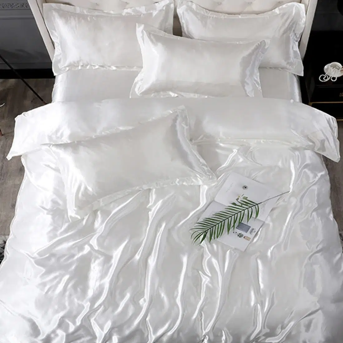 Parure De Lit En Satin De Soie Blanc