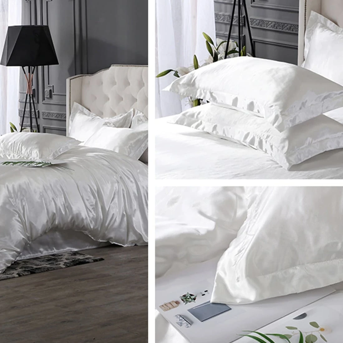 Parure De Lit En Satin De Soie Blanc – Image 2